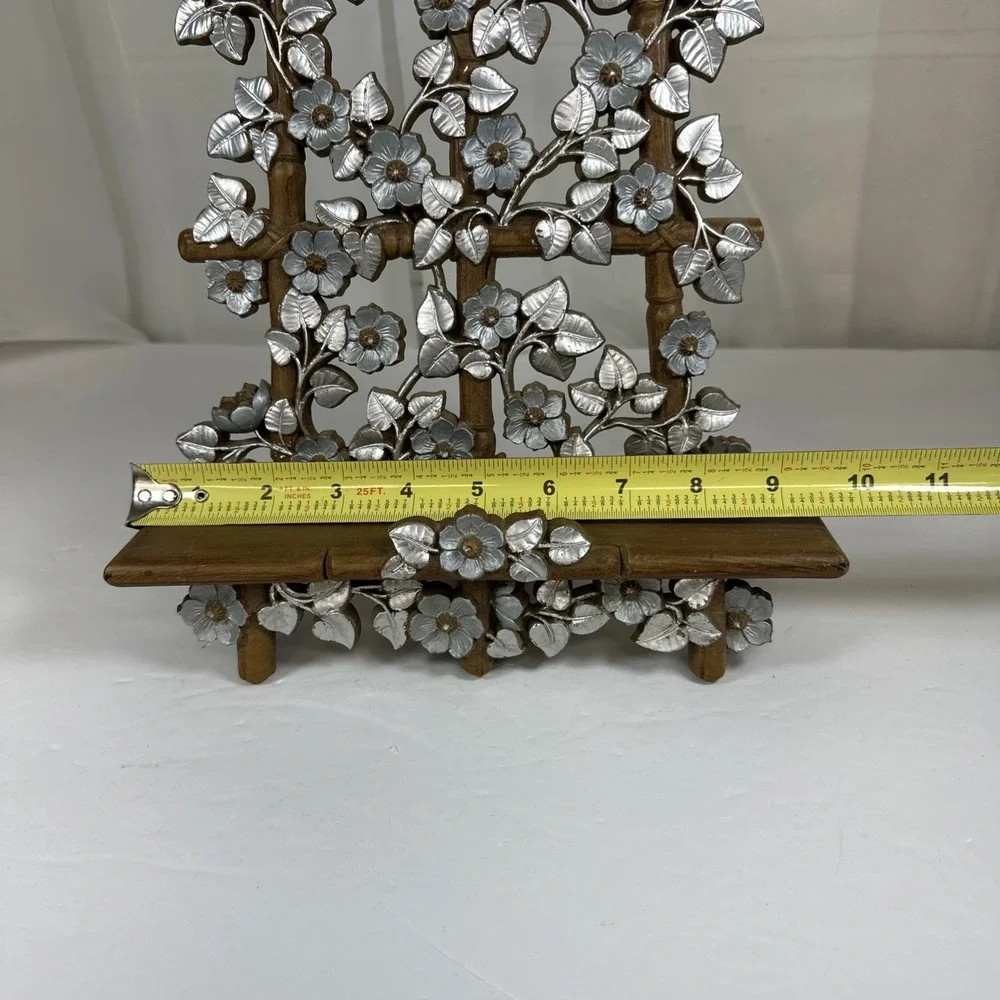 HOMCO‎ Wall Shelf Hanging Faux Bamboo Wood Floral Trellis Boho 6067B 1984 Silver